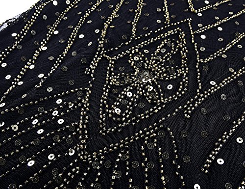 Women Evening Dress 1920s Flapper Cocktail Mermaid Plus Size Formal Gown with Long Gloves (Black Gold, M)