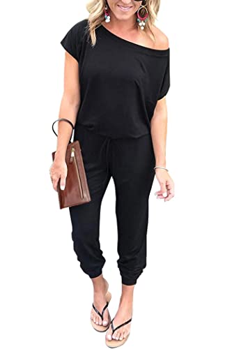 Black Off Shoulder Elastic Waist Romper - Women's