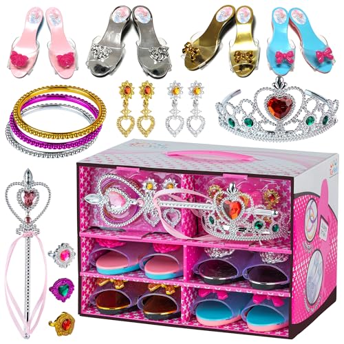 Toyvelt Princess Dress Up & Play Shoe and Jewelry Boutique (Includes 4 Pairs of Shoes + Multiple Fashion Accessories) Best Toys For 3, 4, Year Old Girls And Up