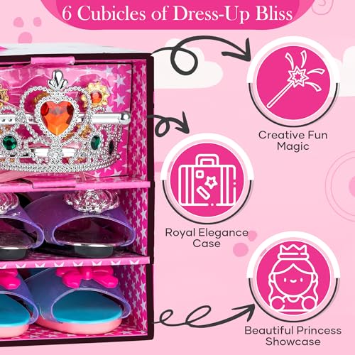 Toyvelt Princess Dress Up & Play Shoe and Jewelry Boutique (Includes 4 Pairs of Shoes + Multiple Fashion Accessories) Best Toys For 3, 4, Year Old Girls And Up