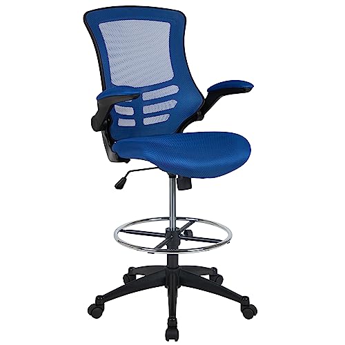 Kelista Blue Mesh Ergonomic Drafting Chair: Enhanced Comfort