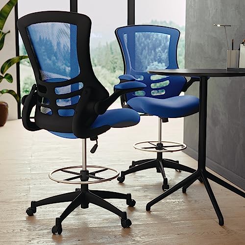 Kelista Blue Mesh Ergonomic Drafting Chair: Enhanced Comfort