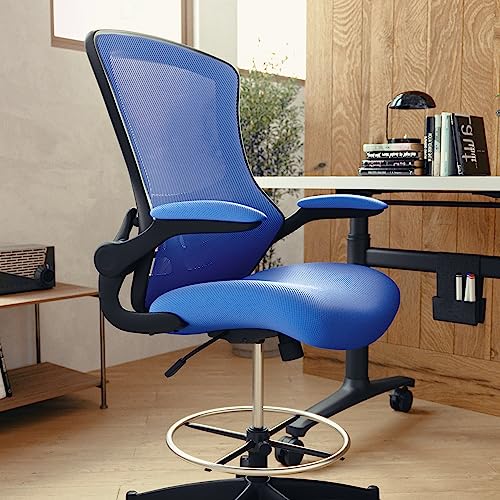Kelista Blue Mesh Ergonomic Drafting Chair: Enhanced Comfort