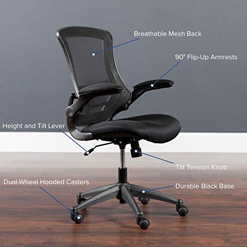 Kelista Mid-Back Black Mesh Swivel Chair with Arms