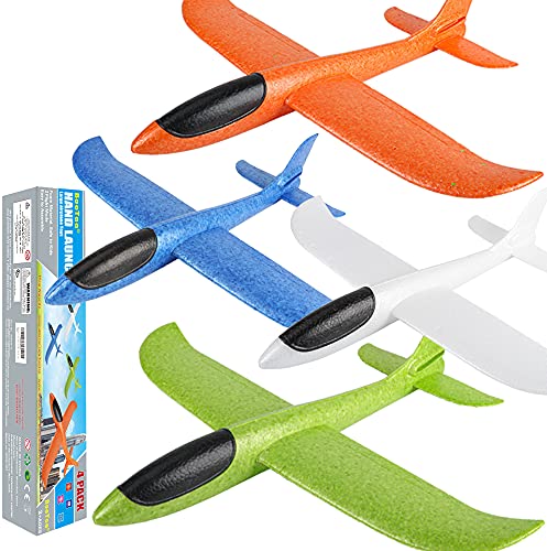 4 Pack Airplane Toys, 17.5" Large Throwing Foam Plane, 2 Flight Mode, Foam Gliders, Flying Aircraft, Birthday for Kids 3 4 5 6 7 8 9 Year Old Boy,Outdoor Sport Game Toys, Party Favors