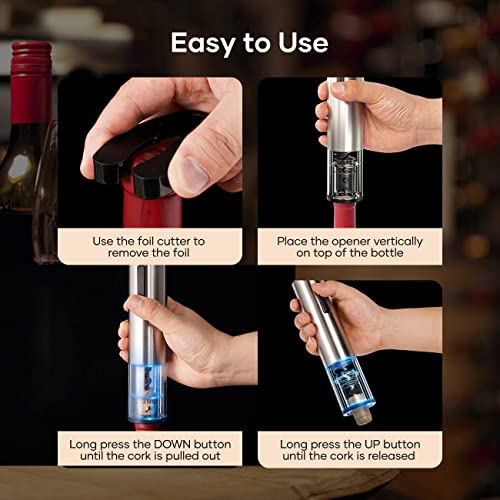 Crenova 4-in-1 Electronic Wine Opener, Rechargeable Automatic Corkscrew Wine Bottle Opener set with Wine Saver Pump, Wine Aerator and Wine Foil Cutter & USB Charging Cable, Elegant Black