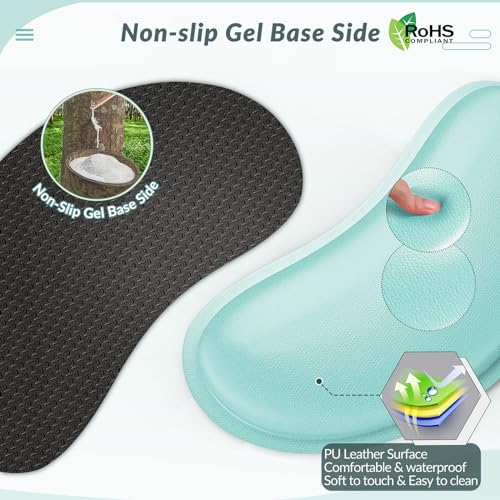 Gimars Cleanable Waterproof PU Leather Keyboard Wrist Pillow Rest Pad, Enlarge Mouse Wrist Cushion Support for Office, School, Computer, Laptop, Durable, Comfortable, Pain Relief, Turquoise Color