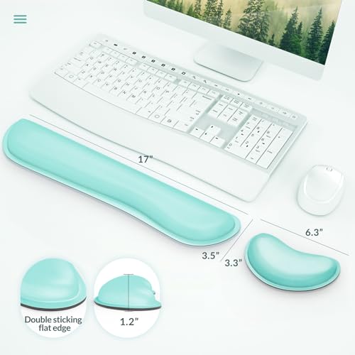 Gimars Cleanable Waterproof PU Leather Keyboard Wrist Pillow Rest Pad, Enlarge Mouse Wrist Cushion Support for Office, School, Computer, Laptop, Durable, Comfortable, Pain Relief, Turquoise Color