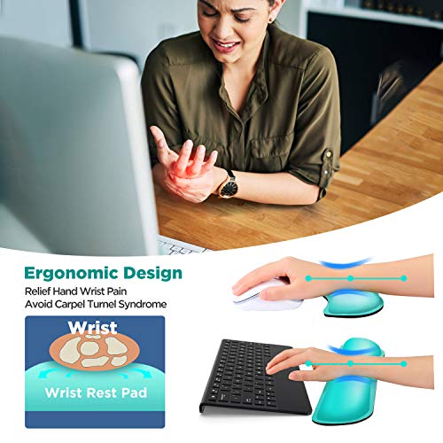 Gimars Cleanable Waterproof PU Leather Keyboard Wrist Pillow Rest Pad, Enlarge Mouse Wrist Cushion Support for Office, School, Computer, Laptop, Durable, Comfortable, Pain Relief, Turquoise Color