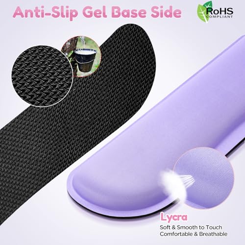 Gimars Upgrade Enlarge Gel Memory Foam Set Keyboard Wrist Rest Pad, Mouse Wrist Cushion Support for Office, Computer, Laptop, Mac, Comfortable, Lightweight for Easy Typing Pain Relief, Purple