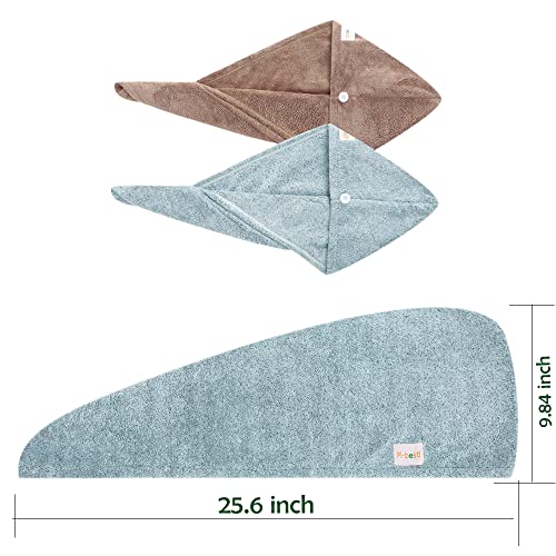 2 Pack Hair Drying Towels, Hair Wrap Towels, Super Absorbent Microfiber Hair Towel Turban with Button Design to Dry Hair Quickly(Star Green&Camel)