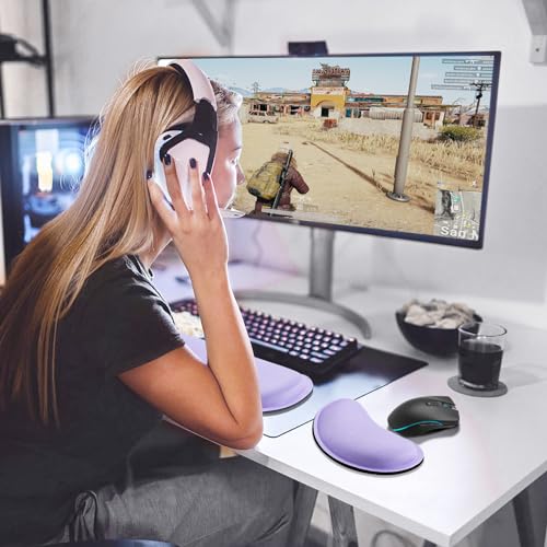 Gimars Upgrade Enlarge Gel Memory Foam Set Keyboard Wrist Rest Pad, Mouse Wrist Cushion Support for Office, Computer, Laptop, Mac, Comfortable, Lightweight for Easy Typing Pain Relief, Purple