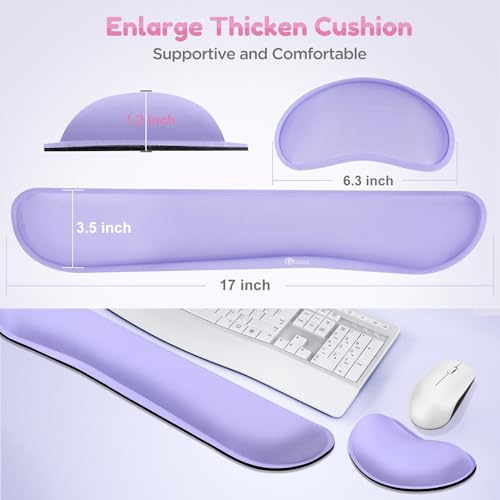 Gimars Upgrade Enlarge Gel Memory Foam Set Keyboard Wrist Rest Pad, Mouse Wrist Cushion Support for Office, Computer, Laptop, Mac, Comfortable, Lightweight for Easy Typing Pain Relief, Purple