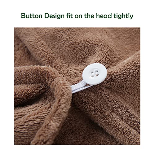 2 Pack Hair Drying Towels, Hair Wrap Towels, Super Absorbent Microfiber Hair Towel Turban with Button Design to Dry Hair Quickly(Star Green&Camel)