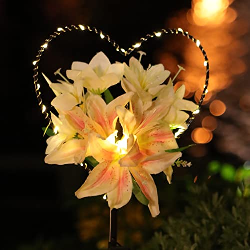 Heart-Shaped Solar Garden Lights with Lily Flowers
