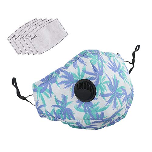 Irisvito Dust Cotton Cloth Mask, Washable Reusable Mask with Cord Locks Filter Element Breathing Valve Outdoor Sports Face Mask (Whit 5 Filters)