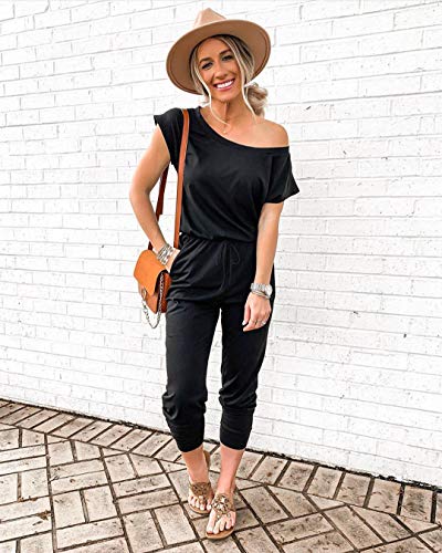 Black Off Shoulder Elastic Waist Romper