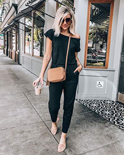 Black Off Shoulder Elastic Waist Romper
