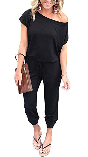 Black Off Shoulder Elastic Waist Romper