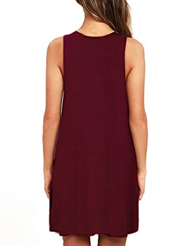 AUSELILY Women's Solid Plain Casual Simple Pocket T-Shirt Loose Dress Tank Sundress Burgundy (XL,Wine Red)