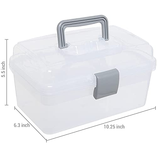 MyGift Clear Gray Multipurpose First Aid, Arts & Craft Supply Case/Storage Container Box w/Removable Tray