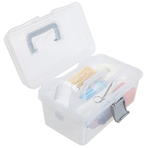 MyGift Clear Gray Multipurpose First Aid, Arts & Craft Supply Case/Storage Container Box w/Removable Tray
