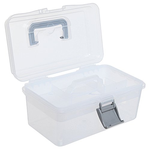 MyGift Clear Gray Multipurpose First Aid, Arts & Craft Supply Case/Storage Container Box w/Removable Tray
