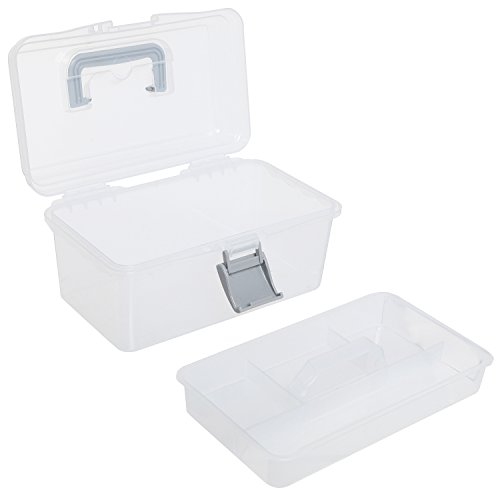 MyGift Clear Gray Multipurpose First Aid, Arts & Craft Supply Case/Storage Container Box w/Removable Tray