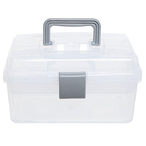 MyGift Clear Gray Multipurpose First Aid, Arts & Craft Supply Case/Storage Container Box w/Removable Tray