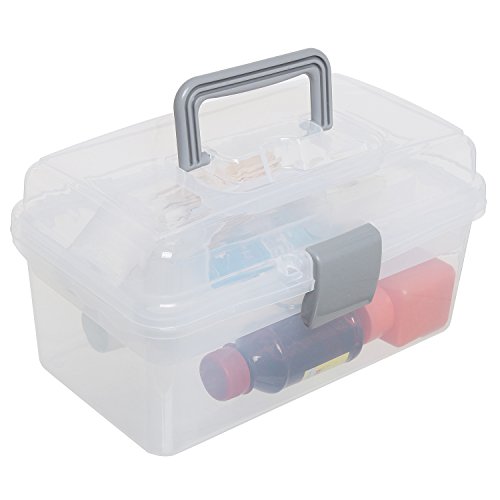 MyGift Clear Gray Multipurpose First Aid, Arts & Craft Supply Case/Storage Container Box w/Removable Tray
