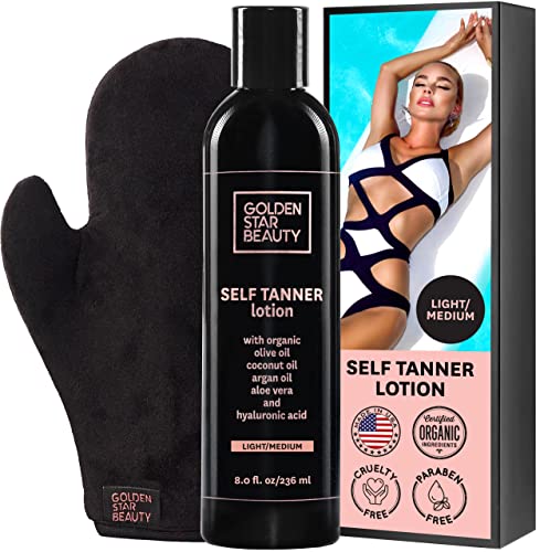 Self Tanner with Tanning Mitt - Sunless Tanning Lotion with Organic Oils Gradual Body Bronzer for Light or Medium Tan 8.0 fl.oz ?