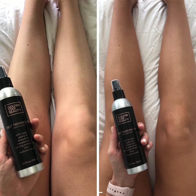Self Tanner - Sunless Tanning Oil, Organic Spray Tan w/Hyaluronic Acid and Booklet, No Fake Tan Smell & No Streaks for Perfect Golden Glow 8.0 fl.oz