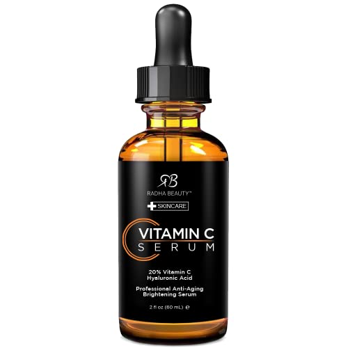 Radha Beauty Vitamin C Serum for Face, HUGE 2oz - 20% Organic Vitamin C + E + Hyaluronic Acid for Anti-Aging, Wrinkles, and Fine Lines - For Radiant and Healthy Skin