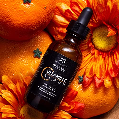 Radha Beauty Vitamin C Serum for Face, HUGE 2oz - 20% Organic Vitamin C + E + Hyaluronic Acid for Anti-Aging, Wrinkles, and Fine Lines - For Radiant and Healthy Skin