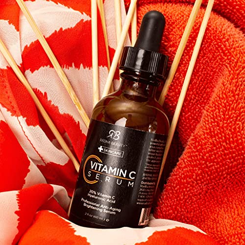 Radha Beauty Vitamin C Serum for Face, HUGE 2oz - 20% Organic Vitamin C + E + Hyaluronic Acid for Anti-Aging, Wrinkles, and Fine Lines - For Radiant and Healthy Skin