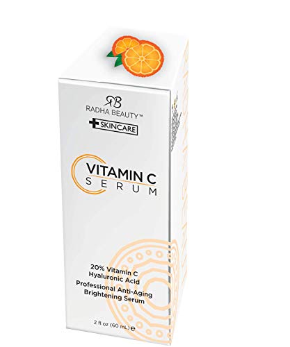 Radha Beauty Vitamin C Serum for Face, HUGE 2oz - 20% Organic Vitamin C + E + Hyaluronic Acid for Anti-Aging, Wrinkles, and Fine Lines - For Radiant and Healthy Skin