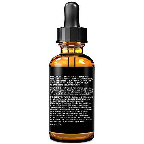 Radha Beauty Vitamin C Serum for Face, HUGE 2oz - 20% Organic Vitamin C + E + Hyaluronic Acid for Anti-Aging, Wrinkles, and Fine Lines - For Radiant and Healthy Skin