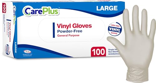 [200 Count] Care Plus Disposable Plastic Vinyl Clear Large Gloves, Allergy, Latex And Powder Free, Great For Home Kitchen Or Office Cleaning, Cooking, 2 Boxes