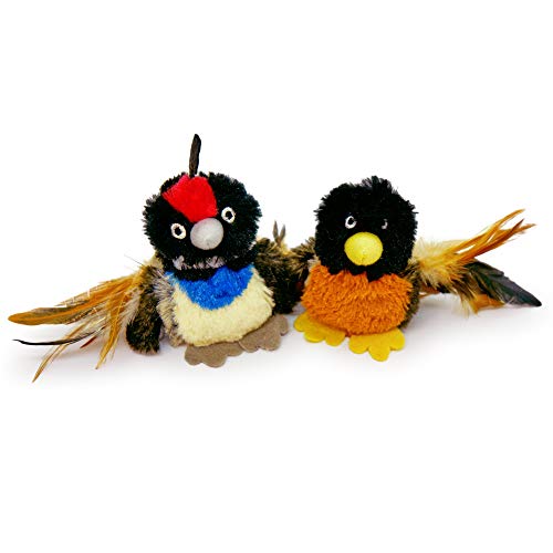 Pet Craft Supply Co. Batty Bird & Quirky Quail Funny Cuddling Chasing Irresistible Stimulating Soft Plush Boredom Relief Interactive Catnip Filled Cat Toy with Realistic Feathers 2 Pack