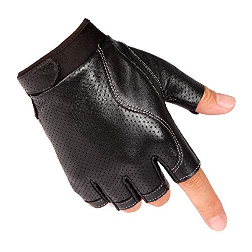 Unisex Fingerless PU Leather Driving Gloves - Black, Large