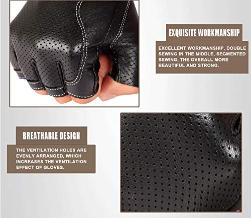 Unisex Fingerless PU Leather Driving Gloves - Black, Large