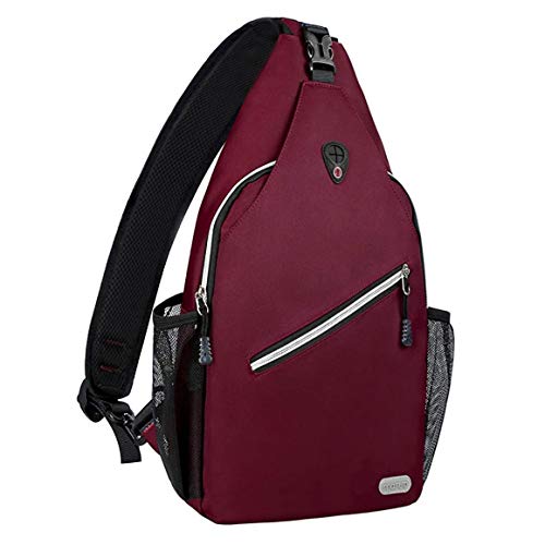 MOSISO Mini Sling Backpack,Small Hiking Daypack Travel Outdoor Casual Sports Bag, Wine Red