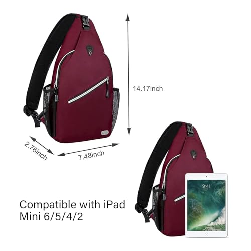MOSISO Mini Sling Backpack,Small Hiking Daypack Travel Outdoor Casual Sports Bag, Wine Red