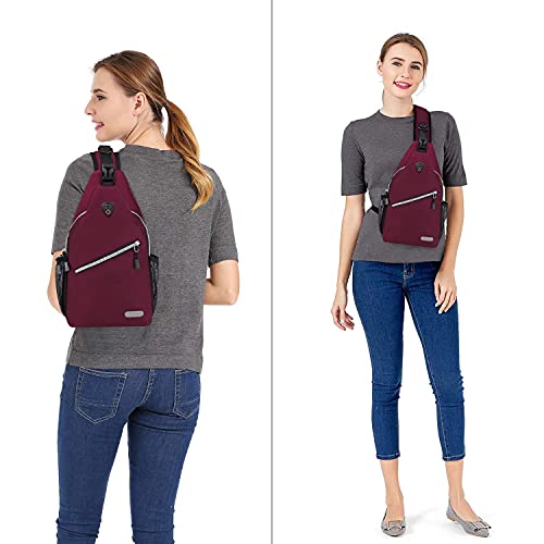 MOSISO Mini Sling Backpack,Small Hiking Daypack Travel Outdoor Casual Sports Bag, Wine Red