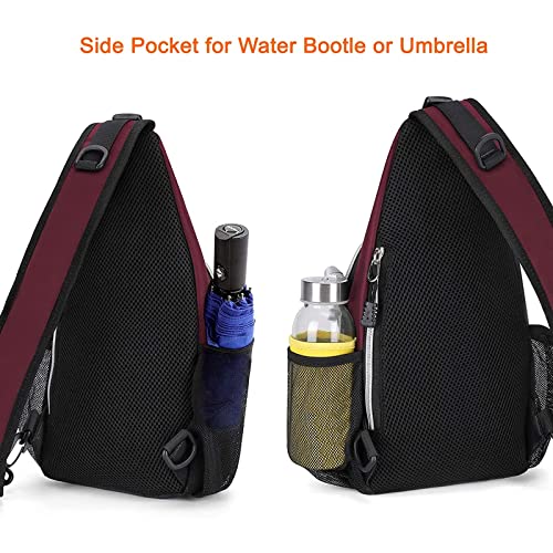 MOSISO Mini Sling Backpack,Small Hiking Daypack Travel Outdoor Casual Sports Bag, Wine Red