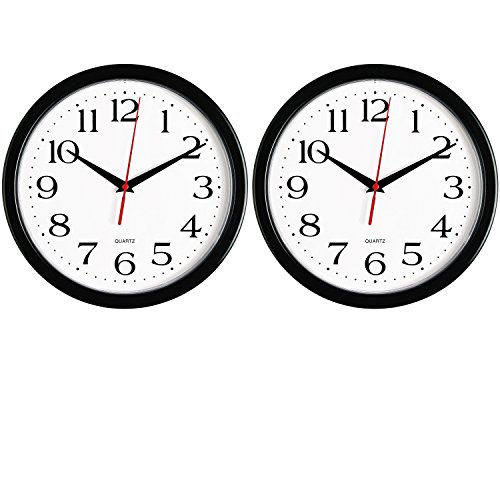 Black Wall Clocks: 2-Pack, Silent & Non-Ticking