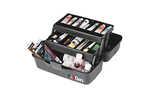 ArtBin 2 Art Supply Box Portable Art & Craft Organizer with Lift-Up Trays [1] Plastic Storage Case Gray/Black
