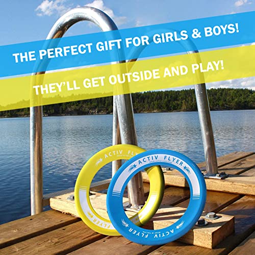 Beach Games [Yellow/Cyan] Kids Frisbees - Best Beach Toys for Kids 8-10 & Summer Birthday Gifts for Young Boys & Girls - Ultimate Presents for Outdoor Vacation School Playground Park Pool Toss Fun
