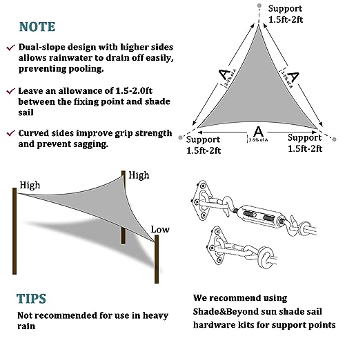Shade&Beyond 12'x12'x17' Sun Shade Sail Triangle UV Block for Yard Patio Lawn Garden Deck Light Grey