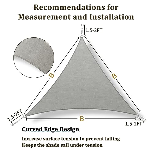 Shade&Beyond 16'x16'x16' Sun Shade Sail Triangle Canopy Light Grey Outdoor UV Sunshade Sail for Patio Yard Backyard Garden Lawn
